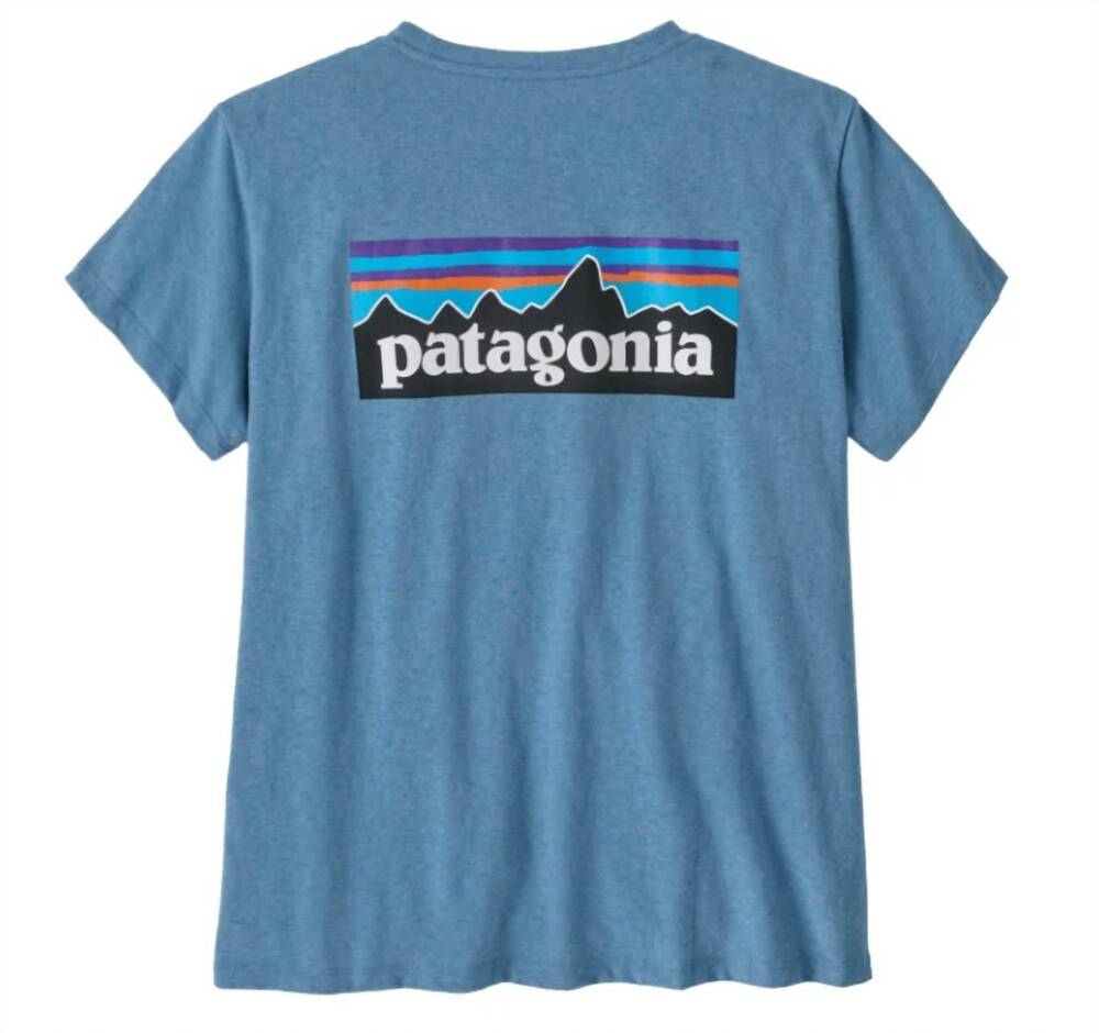 NEW PATAGONIA women's p-6 logo responsibili-tee in shore blue